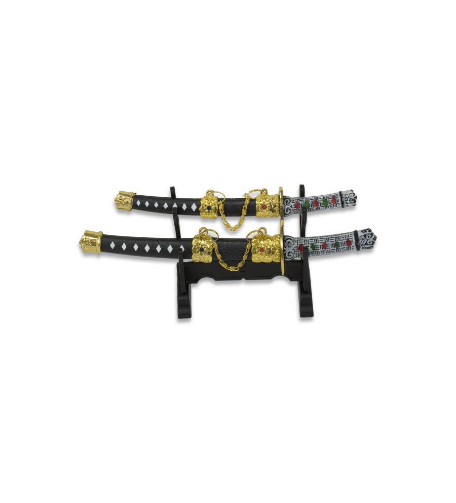 katana mini tole10.set 2 pcs con peana.