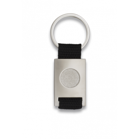 llavero rectangulo plata +  cinta negra